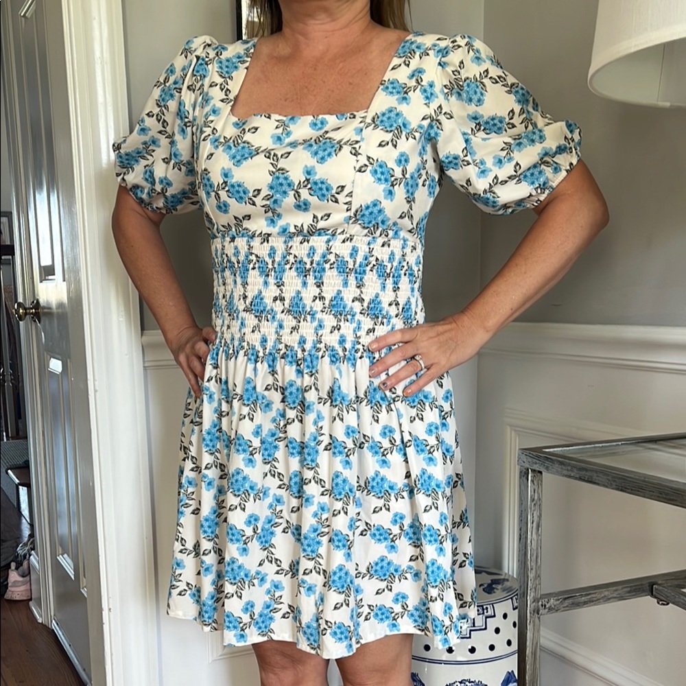 Sunday Up Floral Blue and White Dress
